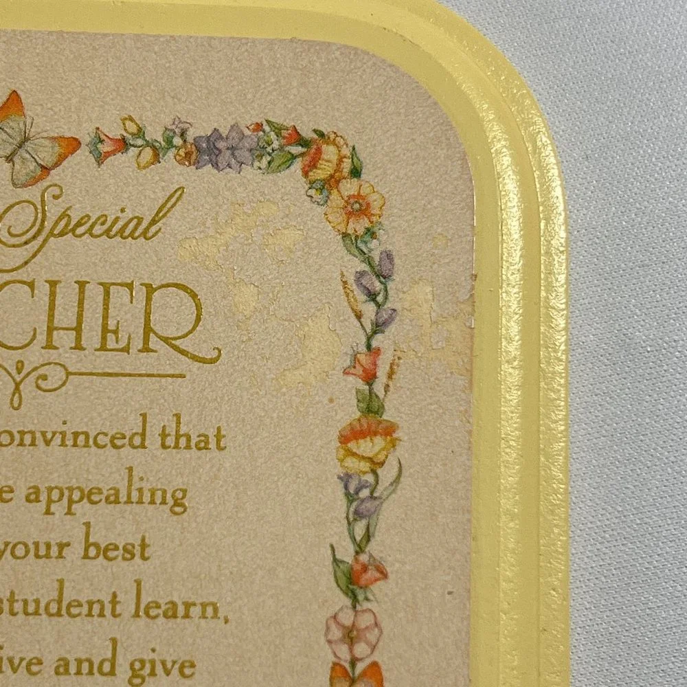 Vintage 1980 Hallmark Wall Plaque To A Special Teacher Yellow Floral Wood Gift